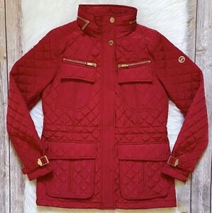 Michael Kors Red Quilted Jacket with Gold Accents